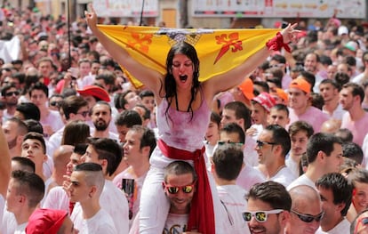 A scene from day one of the 2017 Sanfermines in Pamplona.