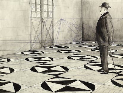 Estudio de suelos, 1922. Tinta china sobre papel Canson. Este diseño, que evoca la punta de un diamante, fue creado por Charlotte Perriand como parte de un estudio del suelo, cuando era estudiante en la École Centrale des Arts Décoratifs de París en 1922. Tenía 19 años.