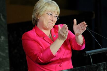 La expresidenta chilena, Michelle Bachellet, que dirigirá ONU Mujeres, interviene en la inauguración de la agencia en Nueva York.