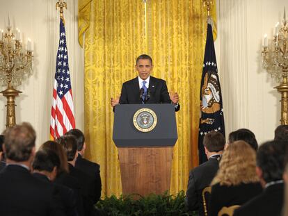 El presidente Barack Obama se dirige a los periodistas durante la conferencia de prensa en la Casa Blanca.
