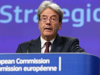 El comisario europeo de Economía, Paolo Gentiloni, en una rueda de prensa el 29 de mayo.