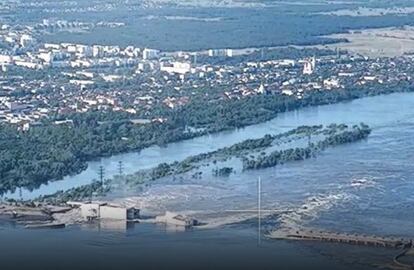 Las imágenes difundidas por Ucrania de la presa de Nova Kajovka.