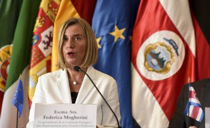 La jefa de la diplomacia europea, Federica Mogherini, el 7 de mayo en Costa Rica.