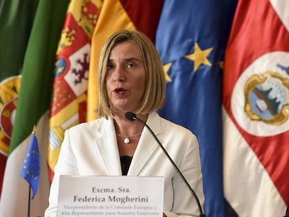 La jefa de la diplomacia europea, Federica Mogherini, el 7 de mayo en Costa Rica.