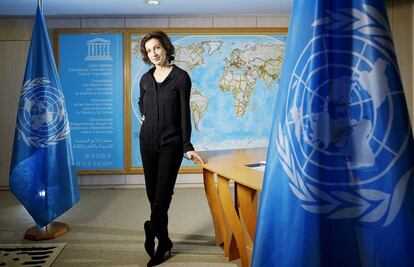 Audrey Azoulay, directora general de la Unesco, en su despacho en la sede de la institución en París.