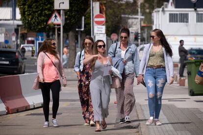 People on the streets of Gibraltar late last month. 