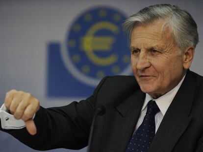 El presidente del BCE, Jean-Claude Trichet, durante la conferencia de prensa ayer tras la reunión del Consejo de Gobierno.