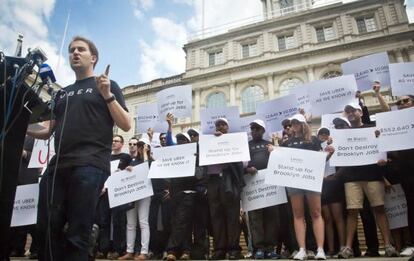 Movilización de Uber ante el Ayuntamiento de Nueva York
