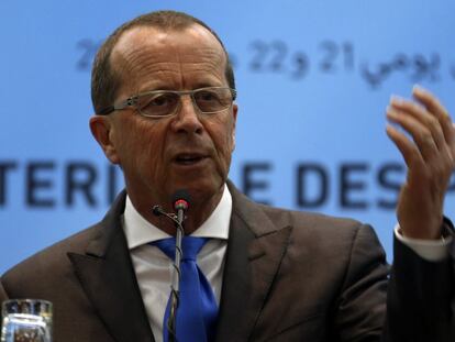 Martin Kobler, el enviado de la ONU para Libia, durante la rueda de prensa en Túnez.