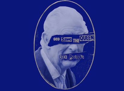 Charles III of England, until recently Prince of Wales, in an image that blends his face with the historic cover of the Sex Pistols' album 'God Save the Queen'. A cover that exemplifies the shadow that the new king will have to face: that of a queen who was also an icon