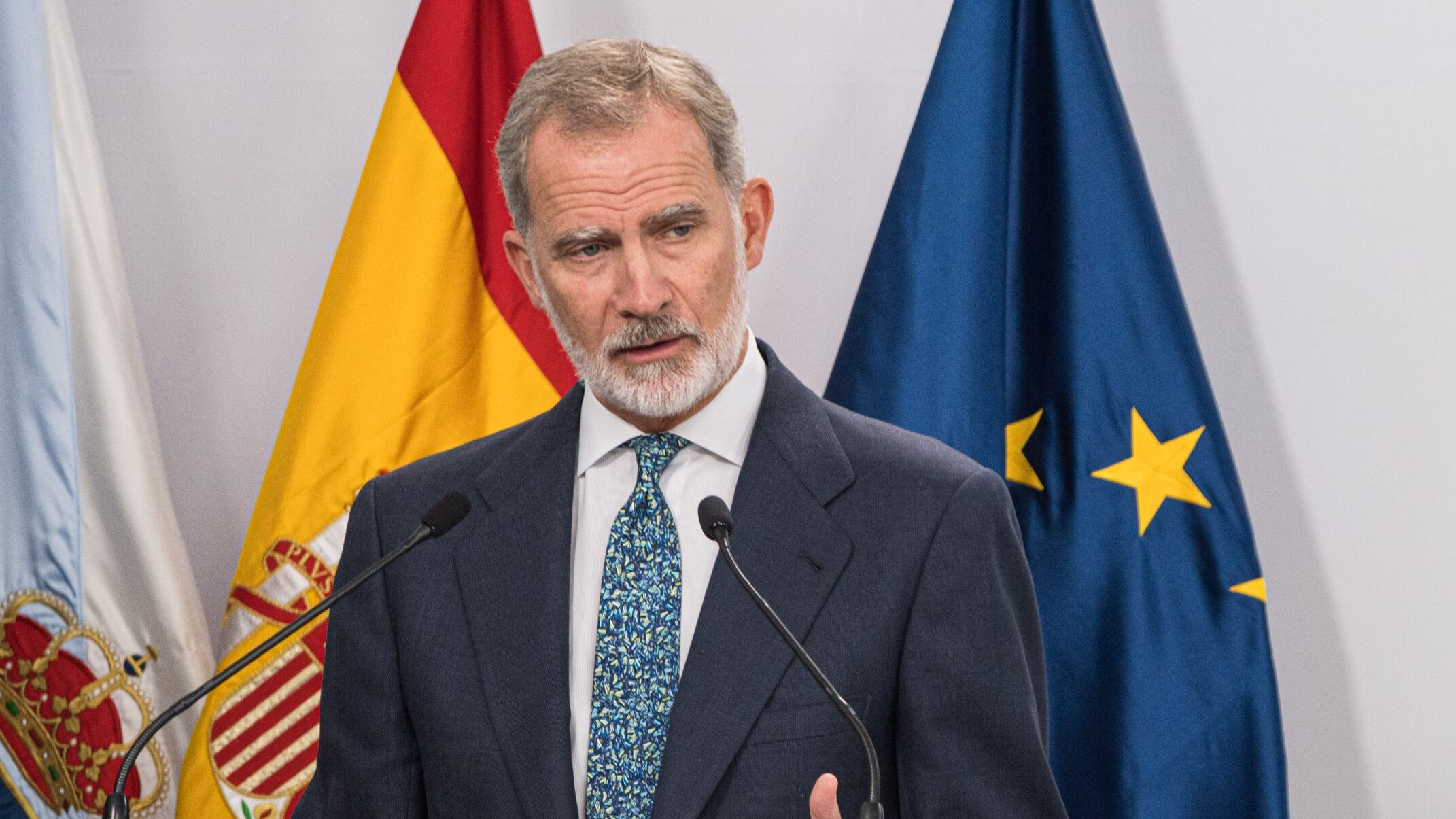El Rey Felipe VI interviene durante la inauguración del 'Foro La Toja - Vínculo Atlántico', en el Eurostars Gran Hotel La Toja, a 2 de octubre de 2025, en O Grove, Pontevedra, Galicia (España). La séptima edición del 'Foro La Toja - Vínculo Atlántico' se 