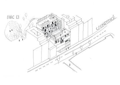 Boceto de lo que podría ser el edificio de la Cooperativa de Can Batlló.
