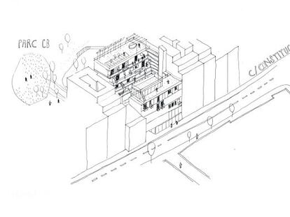 Boceto de lo que podr&iacute;a ser el edificio de la Cooperativa de Can Batll&oacute;.