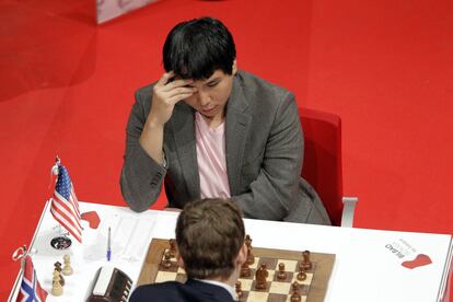 Wesley So, en la última partida que perdió, el pasado 16 de julio ante Carlsen en la Final de Maestros de Bilbao