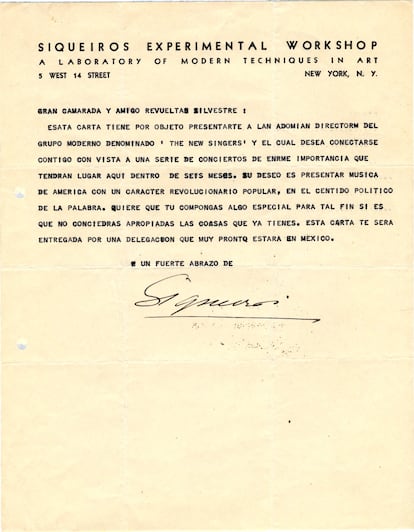 Carta de David Alfaro Siqueiros dirigida a Silvestre Revueltas.