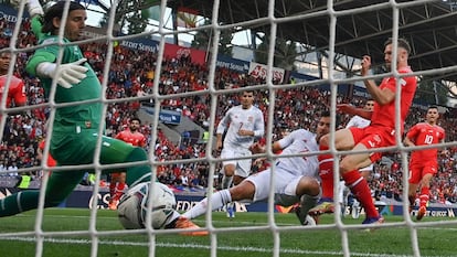 Sarabia marca el único gol del partido ante Suiza este jueves en Ginebra.