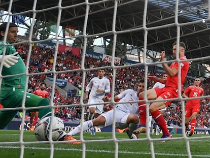 Sarabia marca el único gol del partido ante Suiza este jueves en Ginebra.