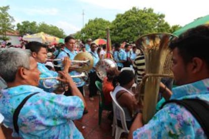Una banda de música durante el festival de Valledupar (Colombia).