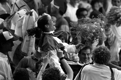 Miriam Blasco celebra la seva medalla d'or en judo als Jocs Olímpics de Barcelona 1992.