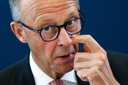 El canciller alemán Friedrich Merz, este lunes en un acto de su partido en Berlín.