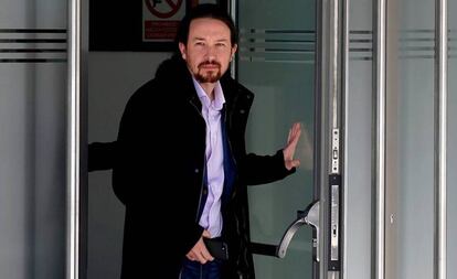 Pablo Iglesias, a su salida este miércoles de la Audiencia Nacional.