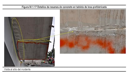 Imagen del dictamen preliminar que muestra resanes con distintos tipos de concreto.