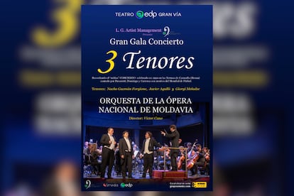 Cartel promocional de la  Gran Gala Concierto 3 Teneros en el Teatro EDP Gran Vía.