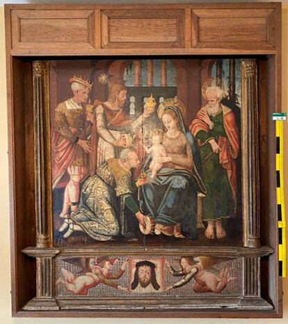 'Adoración de los Reyes', del siglo XVI, perteneciente a la iglesia de Cubells, Lleida, otra de las obras recuperadas por la Guardia Civil del legado de Julio Muñoz. / GUARDIA CIVIL