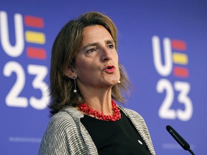 La vicepresidenta tercera del Gobierno de España y ministra para la Transición Ecológica y el Reto Demográfico, Teresa Ribera, durante la reunión de los ministros de Medio Ambiente y Energía de la Unión Europea.