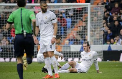 Gareth Bale, lesionado, en el partido contra el Sporting.