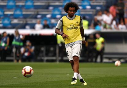 Marcelo, jugador de fútbol del Real Madrid, durante un entrenamiento.