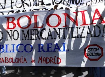 Manifestación de estudiantes contra el proceso de Bolonia en Madrid.