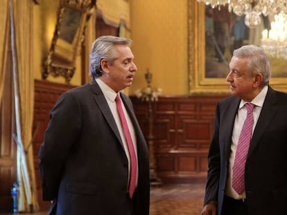 Os presidentes da Argentina, Alberto Fernández, e do México, Andrés Manuel López Obrador, nesta segunda-feira.