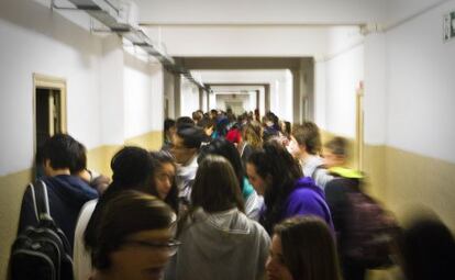 Alumnos del IES Alexandre Satorras de Matar&oacute; en el momento de entrar en las aulas.