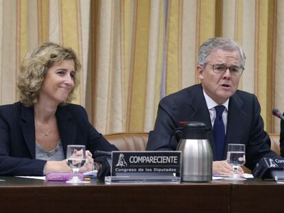 El presidente de la Comisi&oacute;n Nacional del Mercado de Valores (CNMV), Sebasti&aacute;n Albella (derecho), y la candidata a la vicepresidencia, Ana Mar&iacute;a Mart&iacute;nez-Pina.