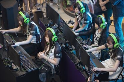 Las PandaCute durante un momento de la partida con la que resultaron victoriosas en el Hong Kong Esports Festival.