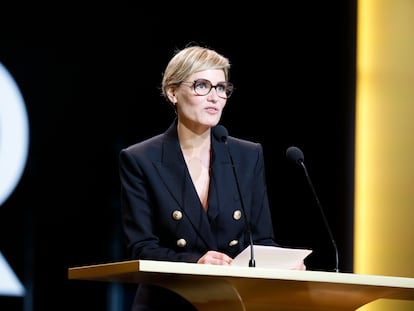 Judith Godrèche, durante su discurso durante la 49ª edición de los premios César, en París el pasado 23 de febrero.