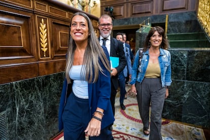 La portavoz de Junts en el Congreso, Míriam Nogueras, entra en la Cámara baja, este miércoles.