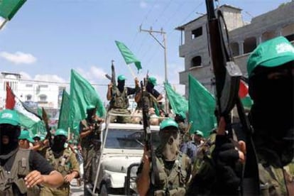 Parada militar de Hamás en el campo de refugiados de Yabalia, en Gaza.
