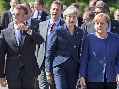 Emmanuel Macron, Theresa May y Angela Merkel, en la cumbre de los Balcanes, celebrada en Sofía.
