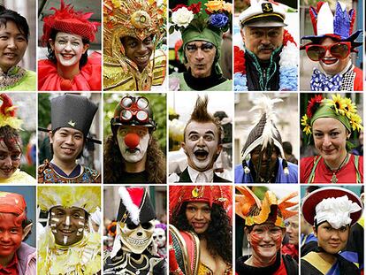 Mosaico de retratos de algunos de los participantes en el Carnaval de las Culturas de Berlín.