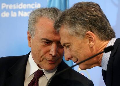 Michel Temer e Mauricio Macri, nesta segunda-feira.