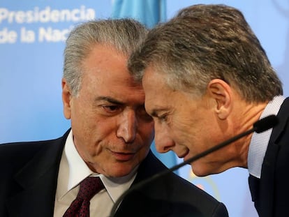 Michel Temer e Mauricio Macri, nesta segunda-feira.