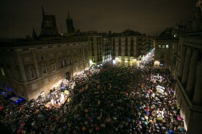 Protestors in Barcelona's Sant Jaume square on Tuesday.