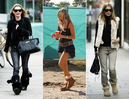 Los primeros dosmiles: Kate Moss en Londres y Sienna Miller en Glastonbury, ambas con sus botas Ugg.