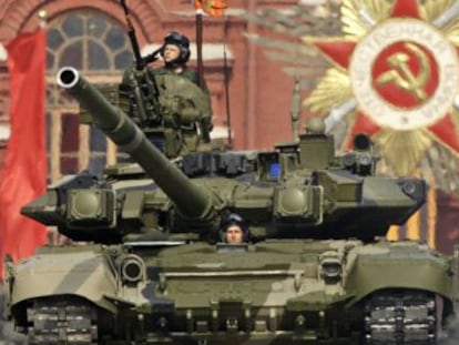 Um tanque russo no desfile do Dia da Vitória em Moscou em 2008.