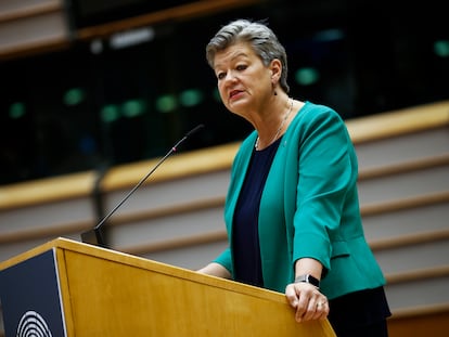 La comisaria de Interior, Ylva Johansson, este martes en el Parlamento Europeo (Bruselas).