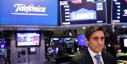 El presidente de Telefónica, José María Álvarez Pallete, en el parqué de la Bolsa de Nueva York.