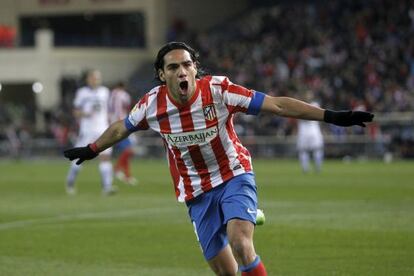 Falcao celebra su segundo gol al Deportivo, el pasado domingo