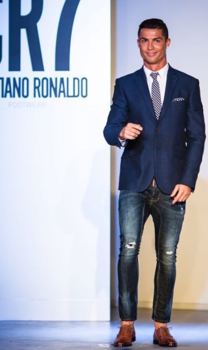 Cristiano Ronaldo en la presentación de su marca de zapatos.